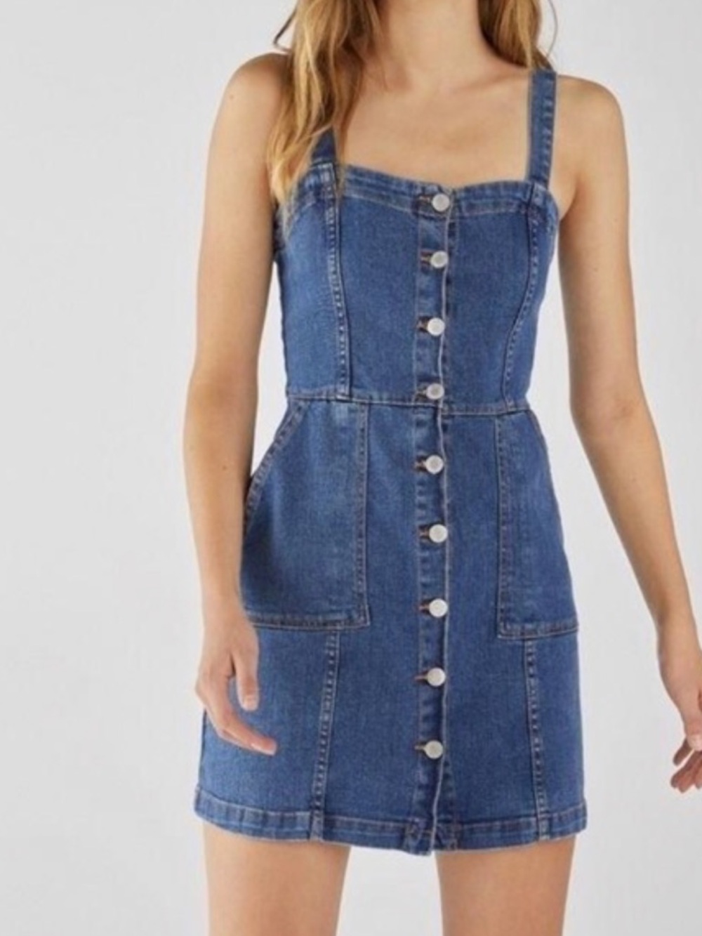 H&M Divided Blue Jean Button-Front Denim Mini Dress, pockets size 0 - Picture 1 of 9